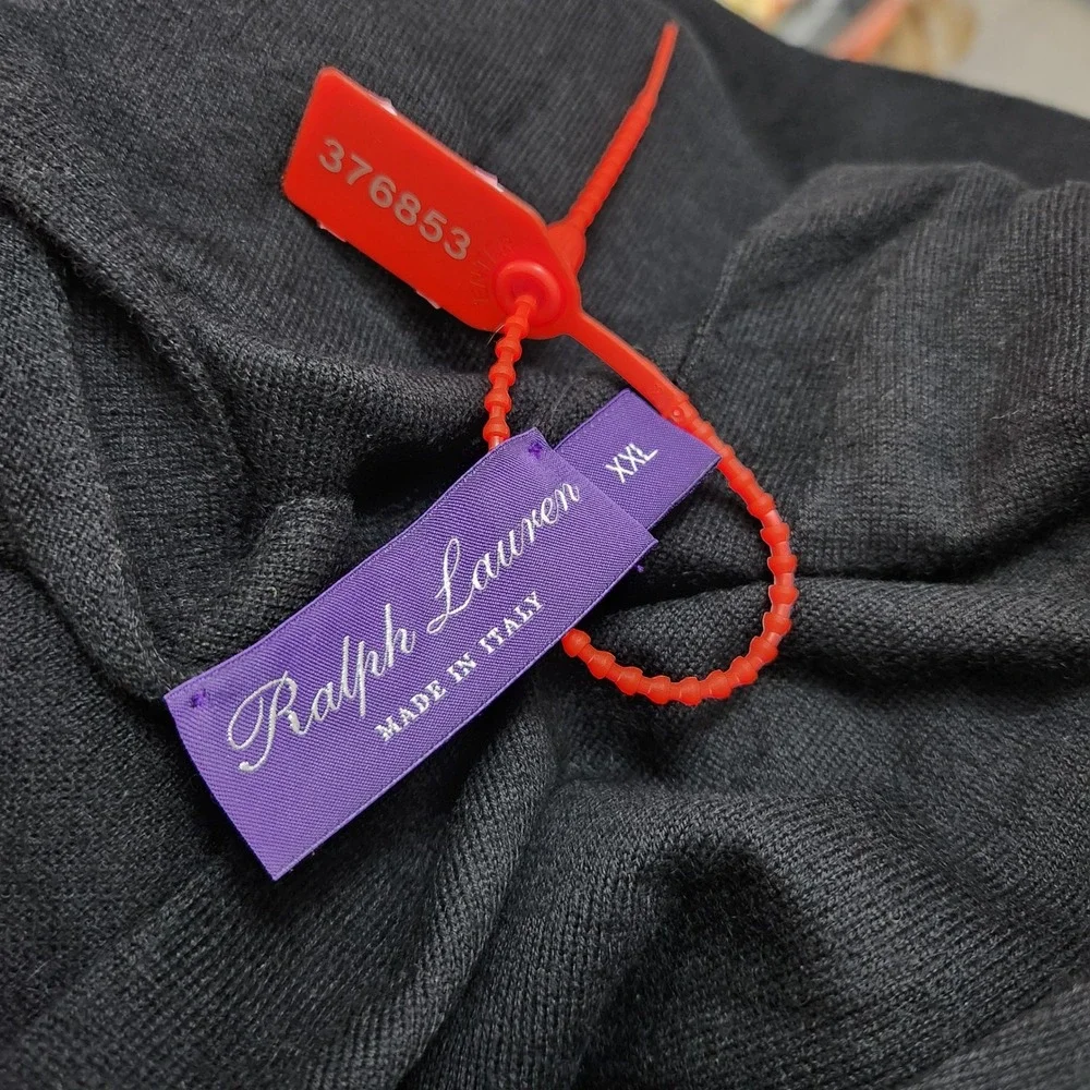 Ralph Lauren Purple Label 100% Cashmere V-Neck Cardigan Black Men XXL Made Italy